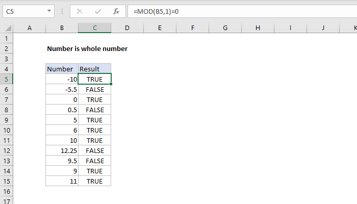 whole number excel formula